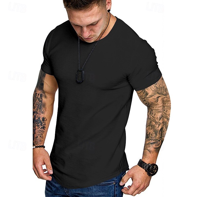 Herren T Shirt T-Shirt Kurzarmshirt Kurzarm Rundhalsausschnitt Sommer Einfach Mode Designer Basic Klassisch Urlaub Straße Ausgehen Schwarz Khaki Hellgrau Top T-Shirt für Herren 2025 - $15.49 –P7