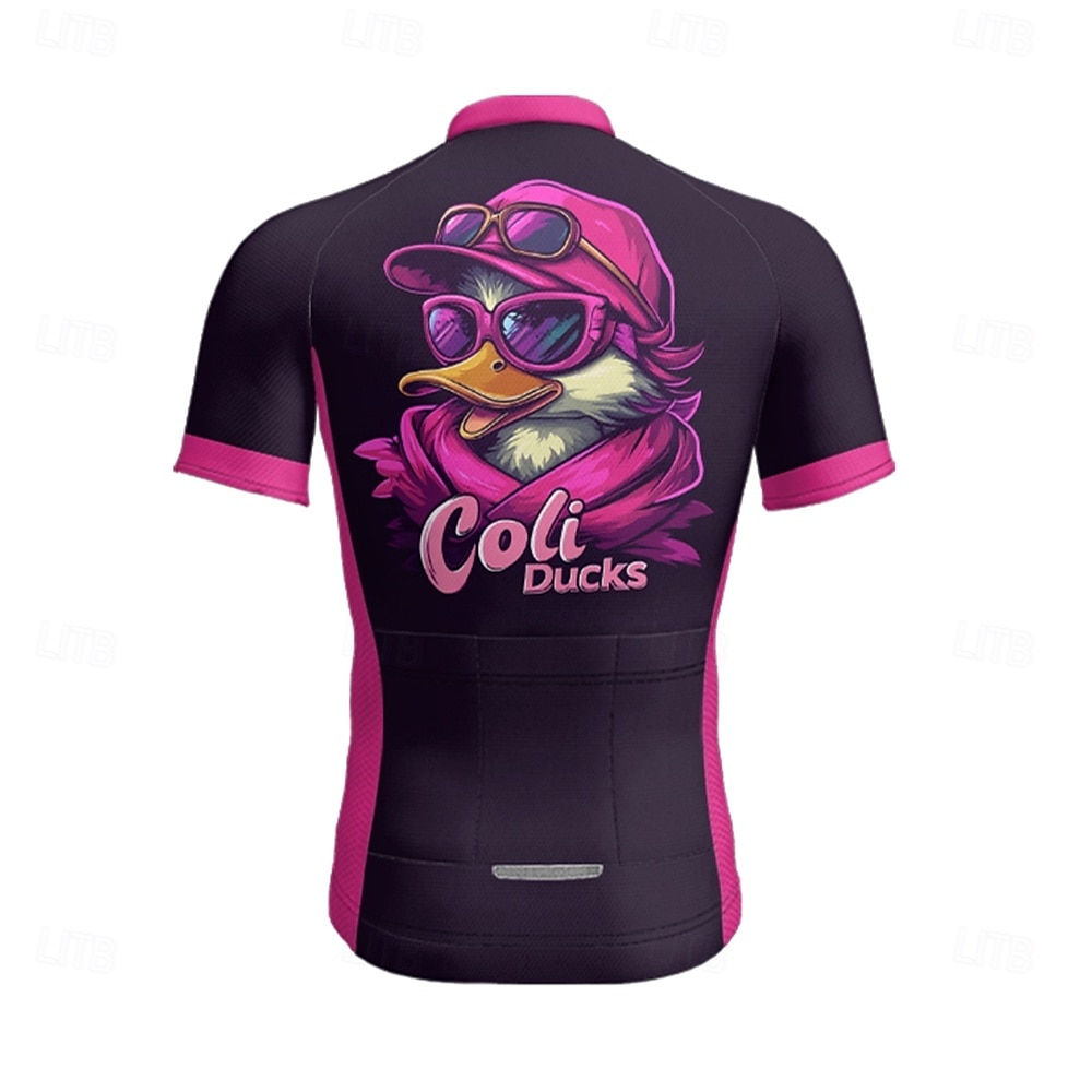 Bărbați Jersey de ciclism Manșon scurt Bicicletă Tricou Tee Jerseu cu 3 buzunare spate Ciclism montan Respirabil Uscare rapidă Proiectare anatomică Wicking Roz Închis Negru Alb Animal Desene Animate 2025 - $25.99 –P19