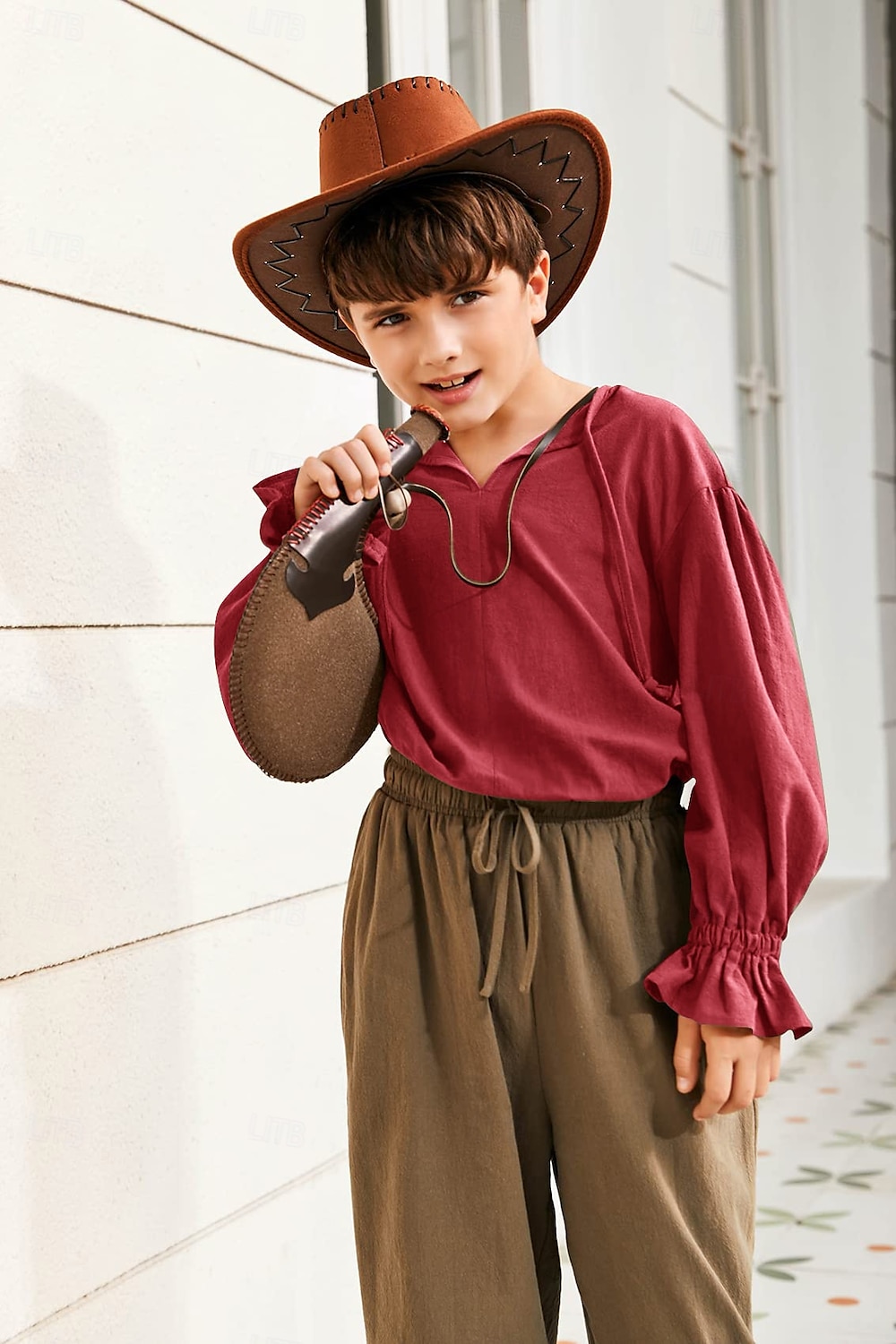Retro Vintage Medieval Renaissance Shirt Pirate Viking Lace up Solid Color Boys Pirate Halloween Carnival Children's Day Vacation Casual Daily LARP Kid's Shirt Spring & Summer 2025 - $25.99 –P2