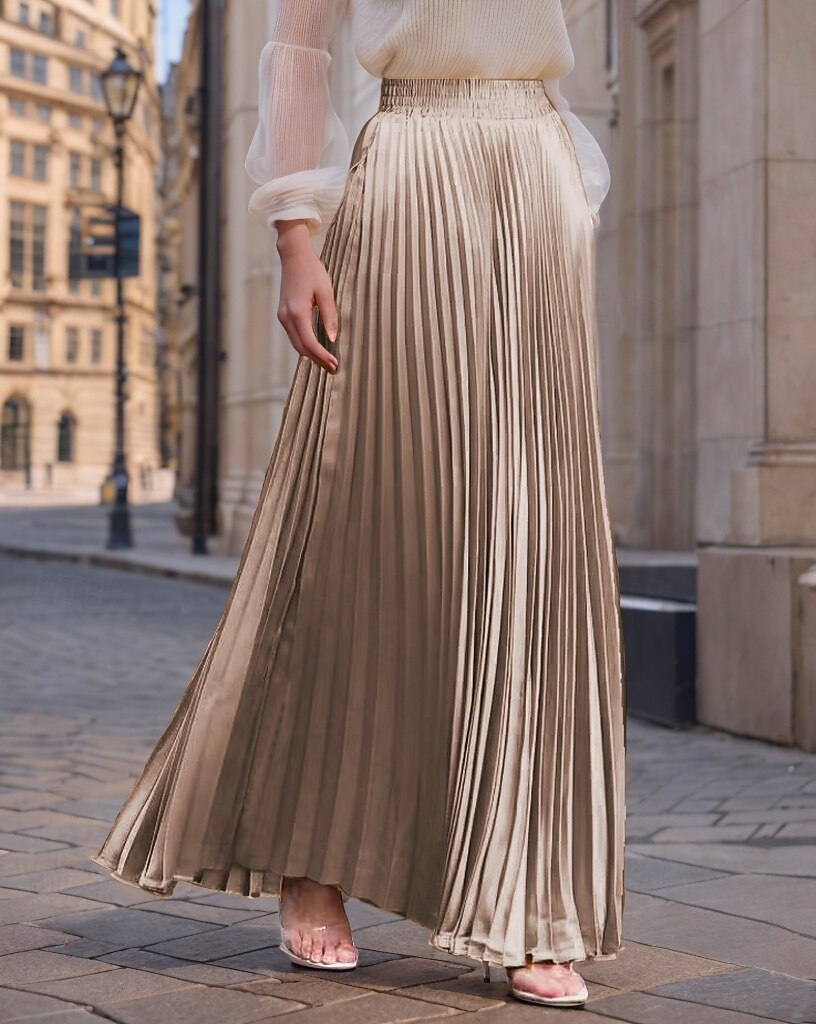 Damen Rock Langer Rock Mode Lang Maxi Hohe Taille Röcke Einfarbig Gerafft Plissiert Schimmernd Mikroelastisch Täglich Ferien Silber Pfauenblau Marineblau Schwarz Frühling, Herbst, Winter, Sommer 2025 - $23.99 –P2