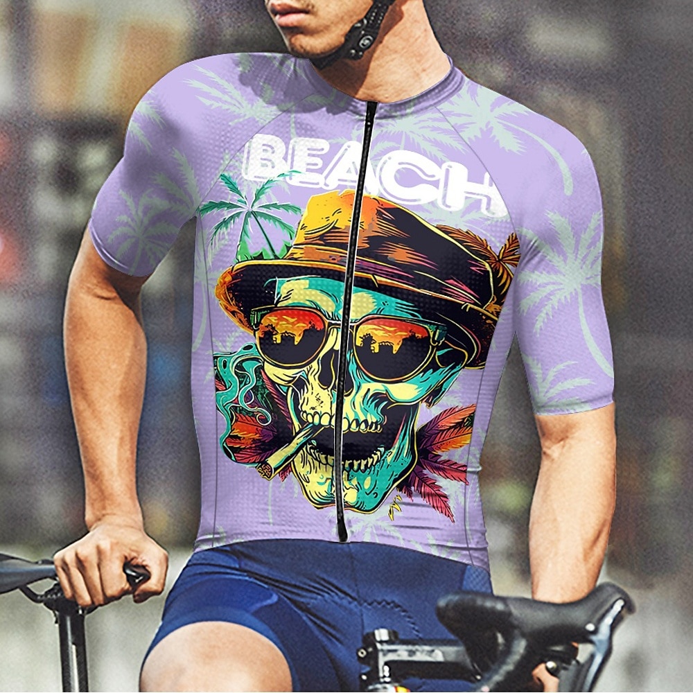 Homme Maillot Velo Cyclisme Manche Courte Cyclisme Tee-shirt Maillot avec 3 poches arrière VTT Vélo tout terrain Respirable Séchage rapide Conception anatomique Mèche Violet Vert Crânes Des sports de 2025 ? $20.79 –P7