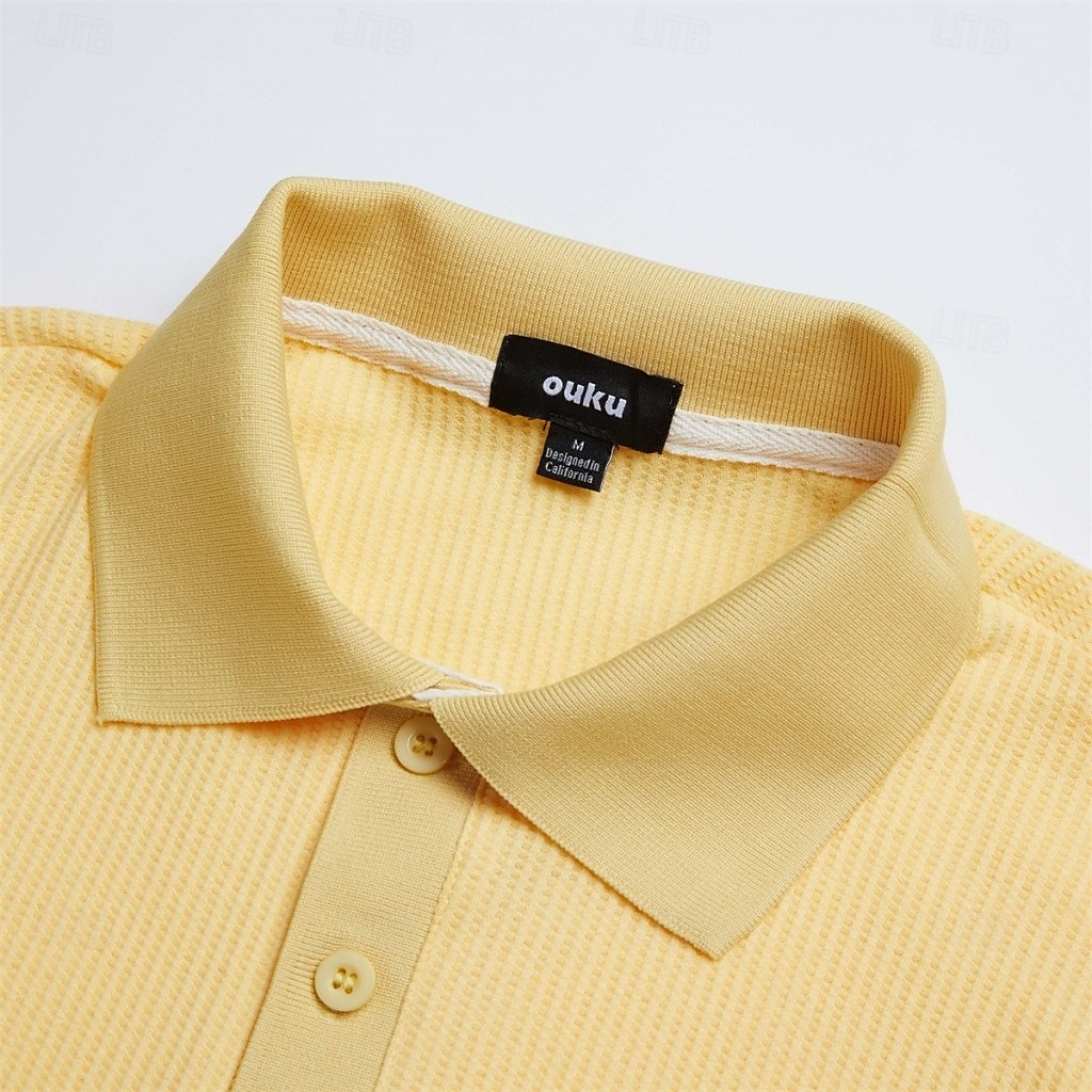 Pánské Waffle Polo košile Golfová košile Ležérní Dovolená Klopa Žebrovaný polo límec Krátký rukáv Módní Základní Bez vzoru Knoflíky Měkké Léto Jaro Běžný Bílá Žlutá Bordó Trávová zelená Khaki Šedá 2025 - $22.99 –P5