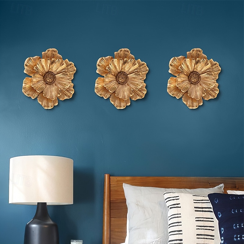Vintage Large Flower Wall Decor, Gold Silver White Resin Wall Hanging, 3D Floral Wall Art for Home, Living Room, Bedroom Decoration 2025 - $20.99 –P3