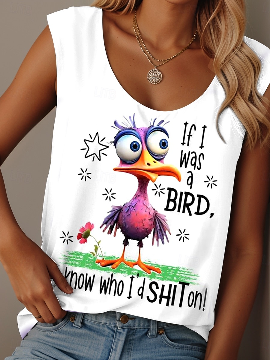 Pentru femei Camisole Tank Top Grafic Scrisă graffiti Zilnic Casual Fără manșon Stil Nautic Scoateți gâtul Topuri obișnuite Zilnic Imprimeu Negru Alb Roz Îmbujorat Albastru piscină Mov Vară Bird 2025 - $19.99 –P1