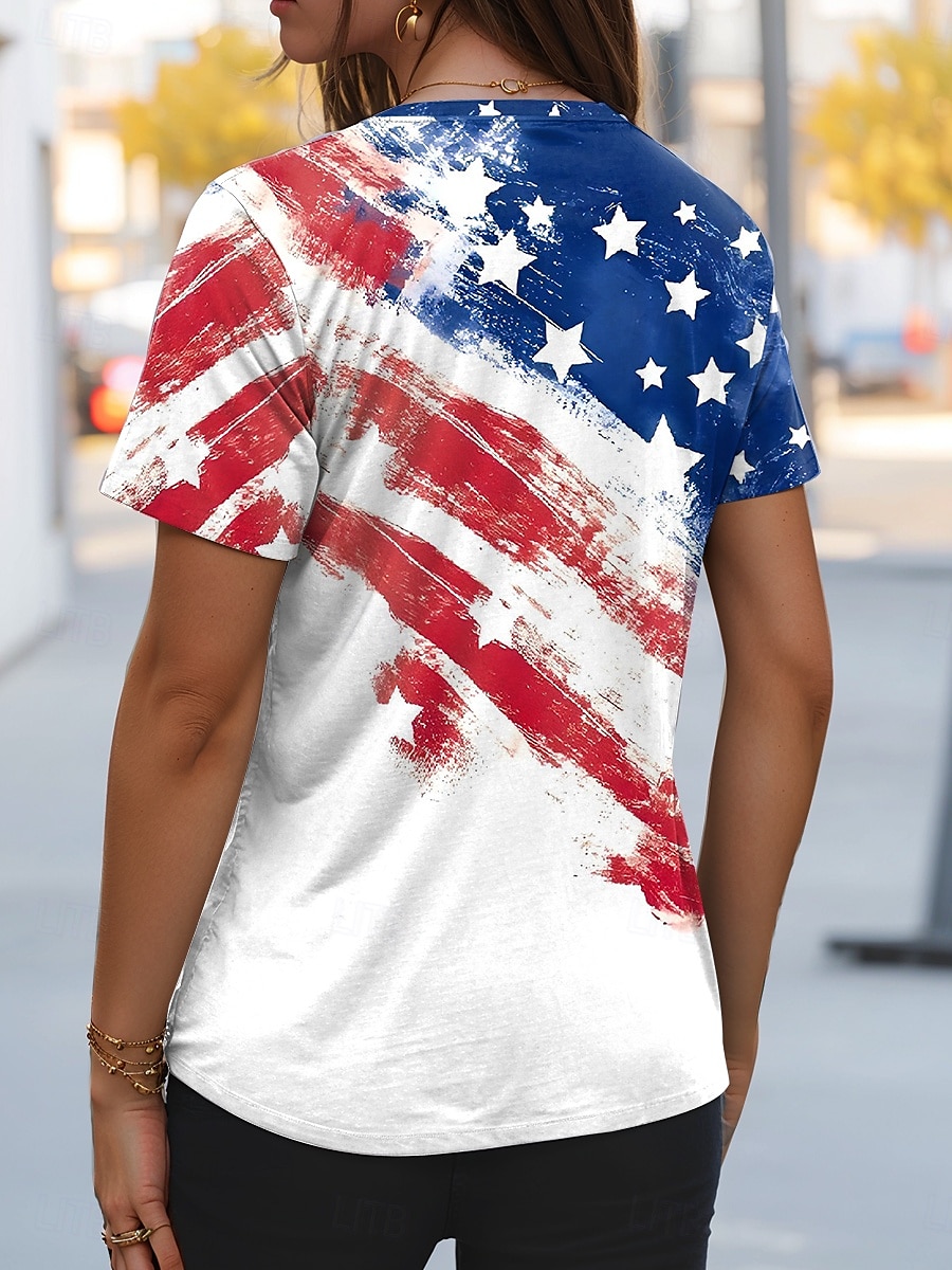 Damen Patriotic Bluse Flagge Lässig Rot Weiß Blau Kurzarm V-Ausschnitt Reguläre Tops Täglicher Druck Blau Sommer Frühling 2025 - $19.99 –P2