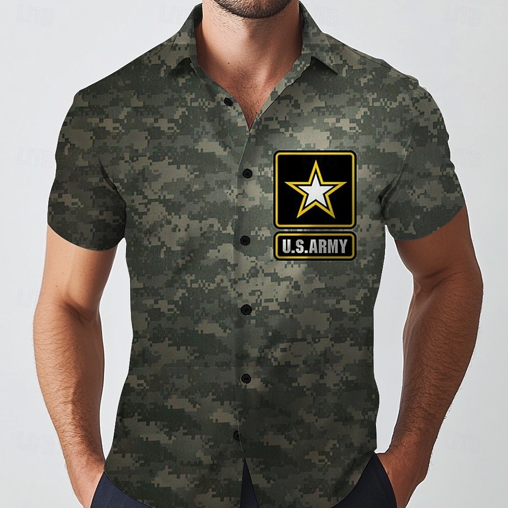 Camisas Casuales Camisa Estampado Militar Hombre Hombre Color