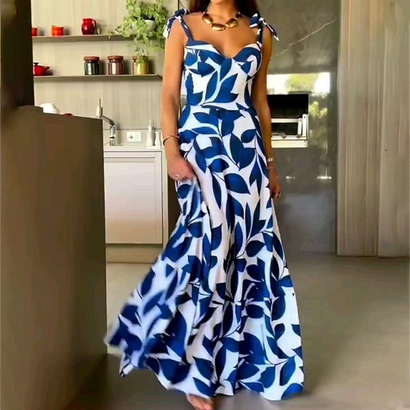 Damen kleid lang abendkleider Cocktailkleid Elegant Modisch Party Tee-Party Wochenende Regular Fit Blume Ärmellos Spaghetti-Träger Blau Sommer 2025 - $27.99 –P1