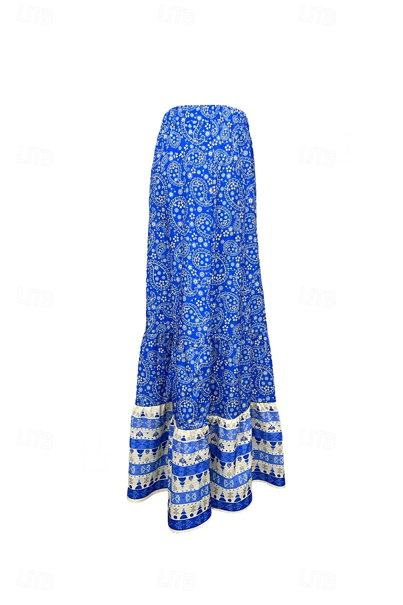 Damen Rock Mode Boho Maxi Mittlere Hüfthöhe Röcke Blumen Druck Mikroelastisch Straße Ausgehen Rote Sommer Polyester 2025 - $21.99 –P8