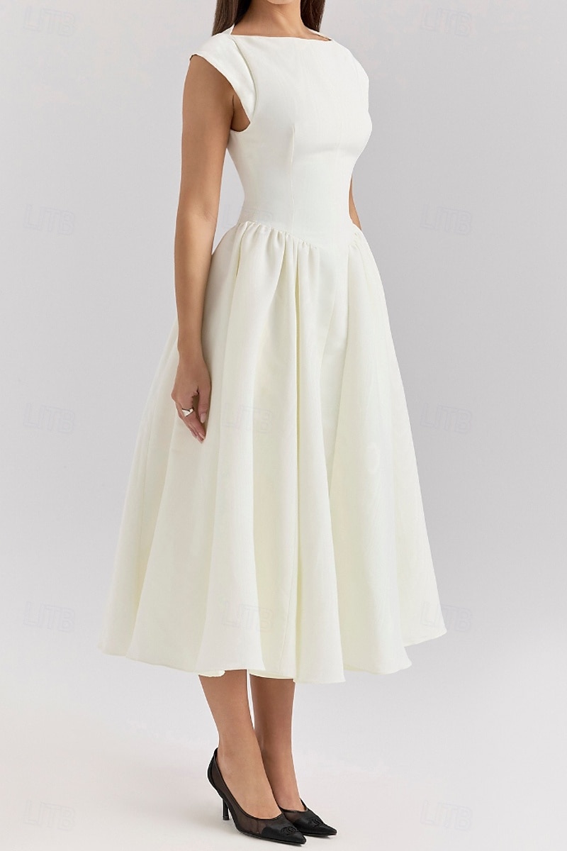 Dames Halflange jurk Witte jurk Modieus Modern Verjaardag valmistuminen Afspraakje Normale pasvorm Effen Mouwloos Strakke ronde hals Zwart Lichtgrijs Beige Zomer 2025 - $33.99 –P5