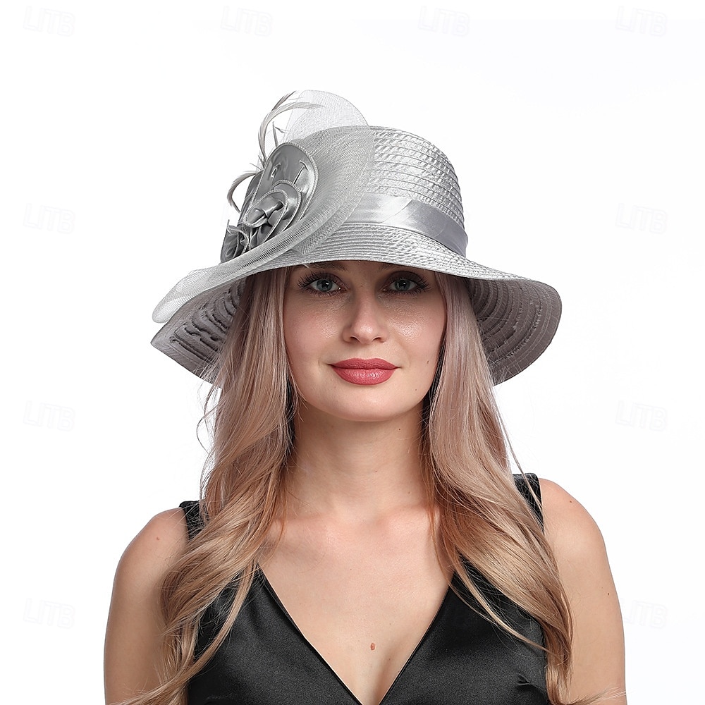 Hatter Organza Solhatt Ferie Te Fest Hesteveddeløp Cocktail Elegant Vintage Søt Med Blomster Hodepryd Hodeplagg 2025 - $31.99 –P4