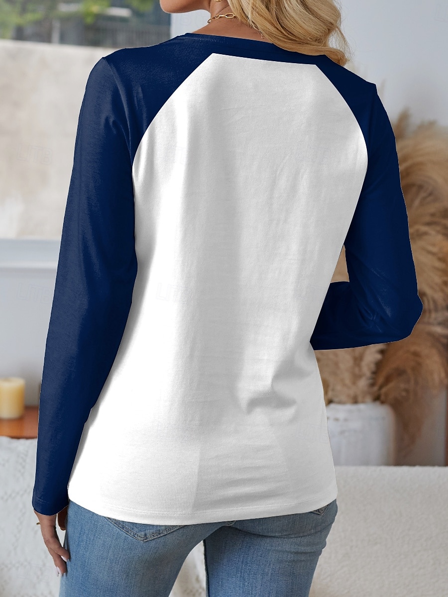 Mulheres Camiseta Gráfico Âncora Casual Estilo Praia Manga Longa Decote V Tops regulares Diário Final de semana Imprimir Azul Primavera Outono de 2025 por $22.99 –P2