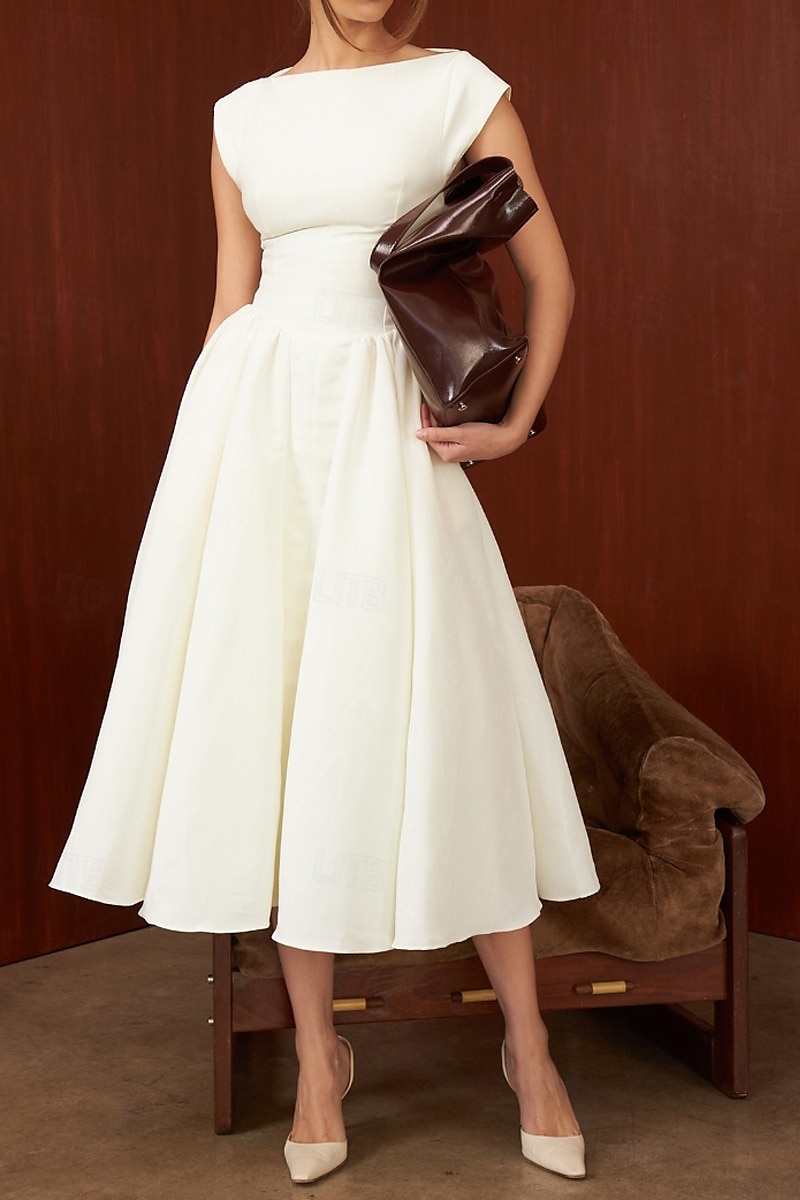 Dames Halflange jurk Witte jurk Modieus Modern Verjaardag valmistuminen Afspraakje Normale pasvorm Effen Mouwloos Strakke ronde hals Zwart Lichtgrijs Beige Zomer 2025 - $33.99 –P4