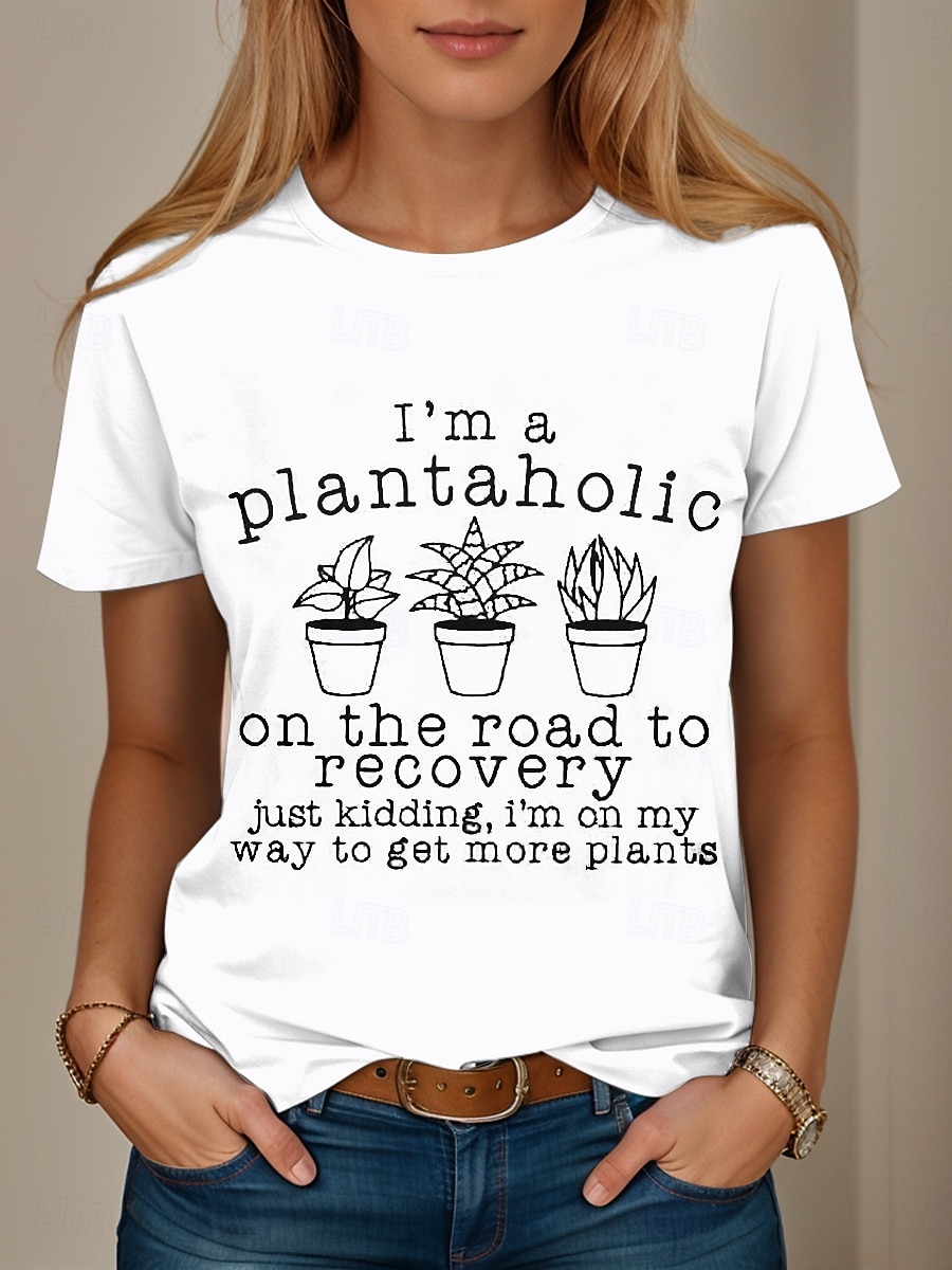 Femmes T-shirt Graphique Lettre Élégant Occasionnel Manche Courte Col rond Hauts Réguliers Quotidien Week-end Imprimé Noir Blanche Rose Claire Bleu Vert Été Printemps de 2025 ? $19.99 –P4