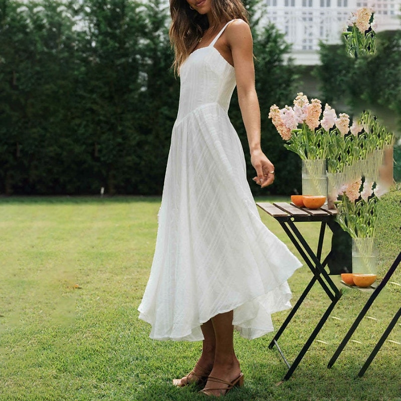 Per donna Abito Midi Abito Bianco Abito da laurea Abito Sottoveste Moda Compleanno Ferie Data Vestibilità regolare Semplice Senza Maniche Spalline sottili Bianco Estate del 2025 a $31.99 –P5
