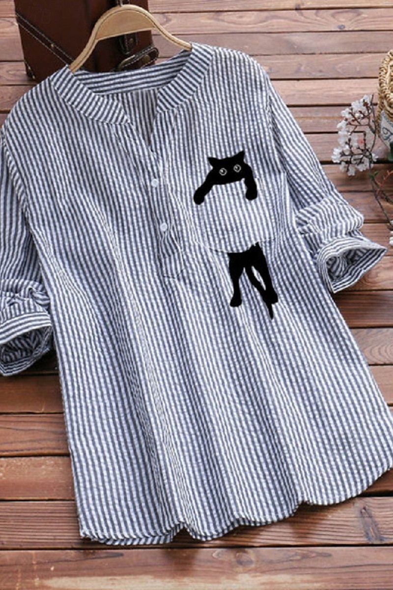 Dame Skjorte Bluse Skjorter i bomullslin Stripet Grunnleggende Moderne Langermet V-hals Vanlige topper Daglig Ferie Ut på byen Knapper Lomme Svart Rosa Lyseblå Sommer 2025 - $24.99 –P2