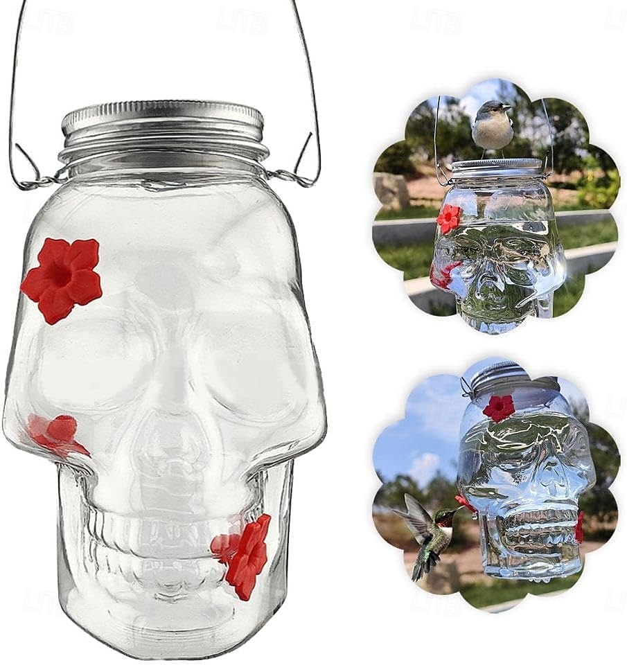 Hummingbird Feeder for Outdoors Hanging, Skull Shaped Humming Bird Feeder with 4 Feeding Ports, Halloween Gothic Bird Feeder Garden Backyard Decorative, Clear 2025 - $13.99 –P1