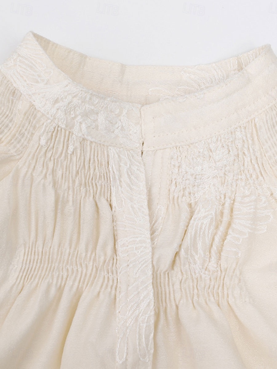 Abito per la madre della sposa elegante vintage semplice scollatura a V lunghezza tea in misto cotone maniche lunghe con ricami abito midi per ospiti di matrimonio del 2025 a $84.99 –P9