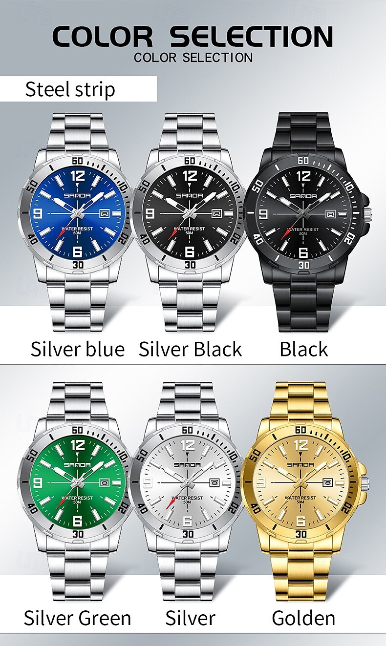 SANDA 3265 Men's Quartz Watch Simple and Fashionable Large Dial Night Light Waterproof Band Calendar Wristwatch 2025 - $34.99 –P8