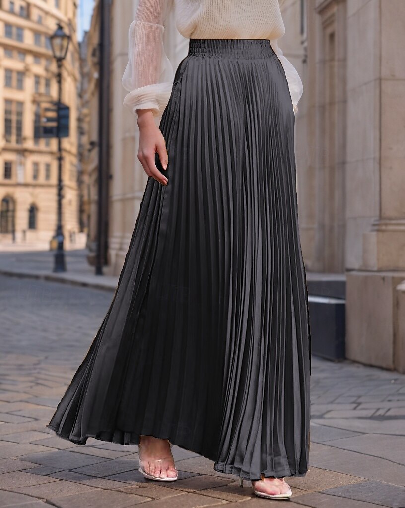 Damen Rock Langer Rock Mode Lang Maxi Hohe Taille Röcke Einfarbig Gerafft Plissiert Schimmernd Mikroelastisch Täglich Ferien Silber Pfauenblau Marineblau Schwarz Frühling, Herbst, Winter, Sommer 2025 - $23.99 –P13