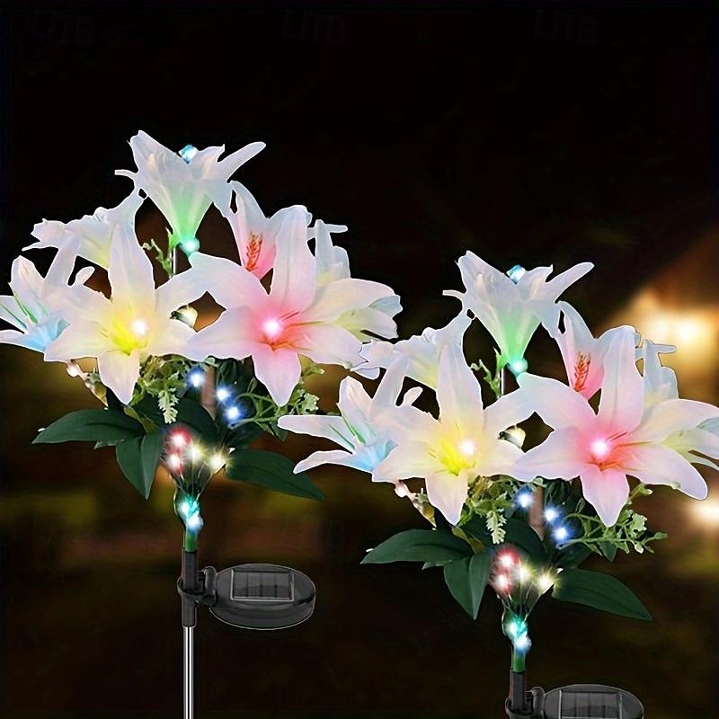 2 stuks led-buitenzonnelampen, leliesimulatie, bloemgrondinzetlamp, 7 hoofdbloemen, 42 kralen, binnenplaats, tuin, gazon, pad, festival, bruiloft, feest, sfeerdecoratie, verlichting 2025 - $31.99 –P7