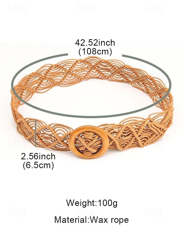 boho macramé geweven riem voor vrouwen – handgemaakte brede taille riem met houten gesp, vintage chique stijl voor jurken, casual outfits en zomerse strandkleding 2026 - $11.99 –P6