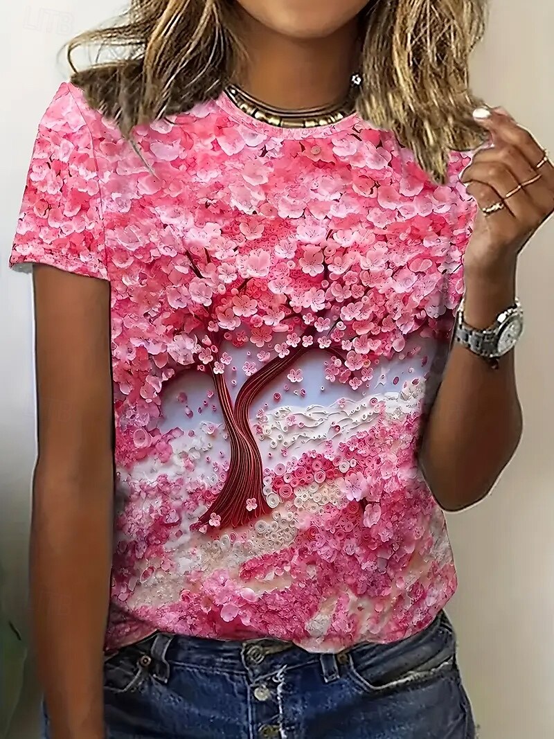 Pentru femei Tricou Topuri de vară Grafic Sakura Clasic Casual Manșon scurt Stil Nautic Crop Tops Zilnic Sfârșit de săptămână Imprimeu Roz Îmbujorat Vară Primăvară Toamnă 2025 - $14.49 –P1