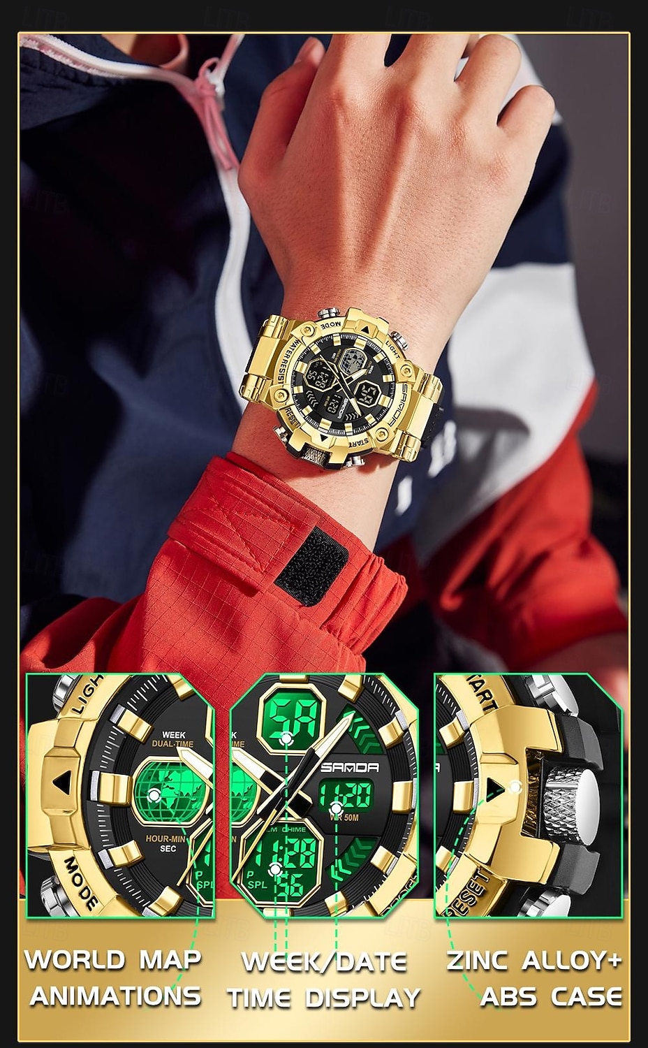 SANDA Men Digital Watch Large Dial Outdoor Sports Fashion Luminous Alarm Clock Calendar Chronograph Silicone Watch 2026 - $38.99 –P2