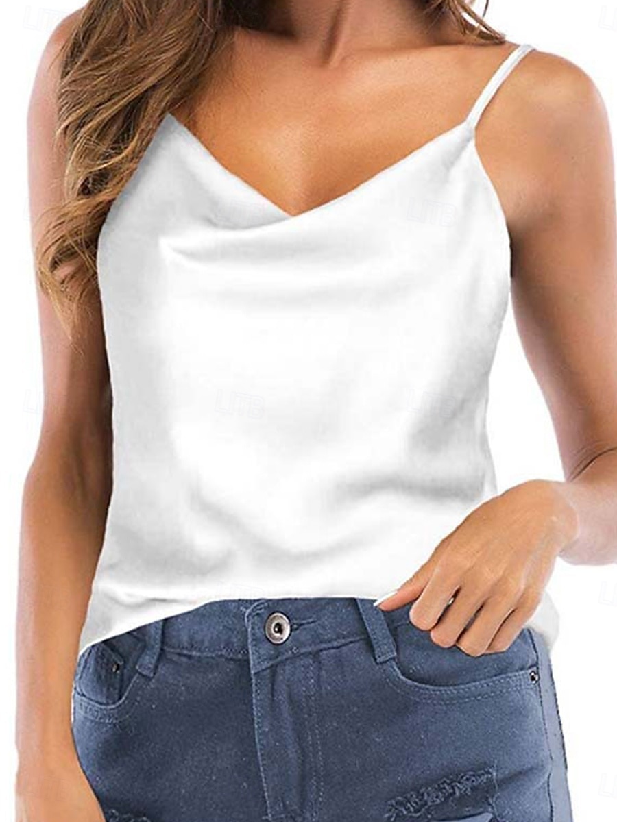 Damen Camisole-Tanktop Feste Farbe Brautkleider schlicht Ärmellos V Ausschnitt Normale Oberteile Täglich Knopf Tasche Schwarz Weiß Wein Grün Sommer Frühling 2025 - $14.99 –P3