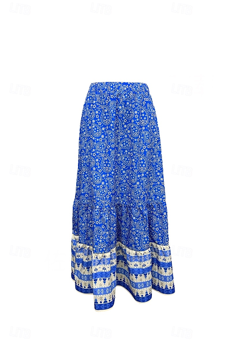 Damen Rock Mode Boho Maxi Mittlere Hüfthöhe Röcke Blumen Druck Mikroelastisch Straße Ausgehen Rote Sommer Polyester 2025 - $21.99 –P9