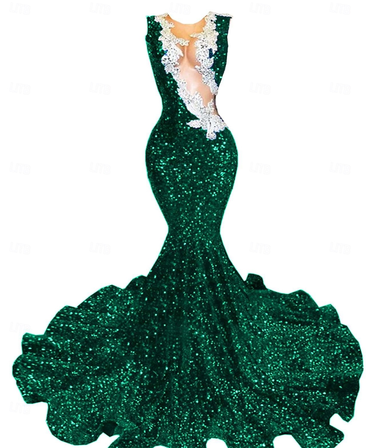 Meerjungfrau  Trompete Abendkleid Partykleid Abendparty Abschlussball Sweep  Brush Zug Ärmellos Schmuckstein-Ausschnitt Spandex mit Glitzer Perlen Pailletten 2025 - $245.99 –P12