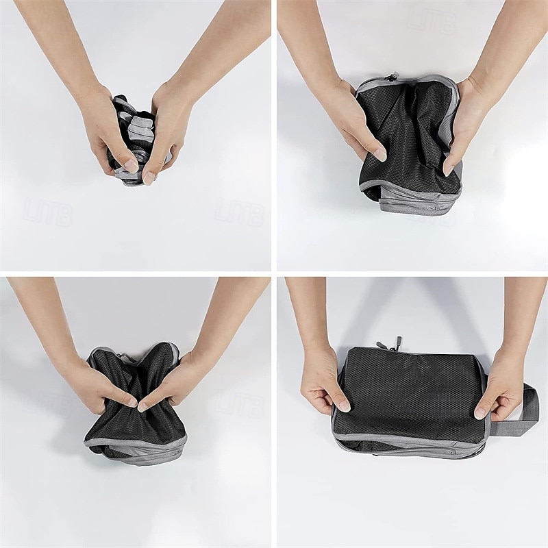 set di cubi di compressione per l'imballaggio da viaggio, borse portaoggetti di grande capacità da 4 pezzi con tessuto a motivo a rombi, organizer impermeabile per bagagli del 2025 a $12.99 –P8
