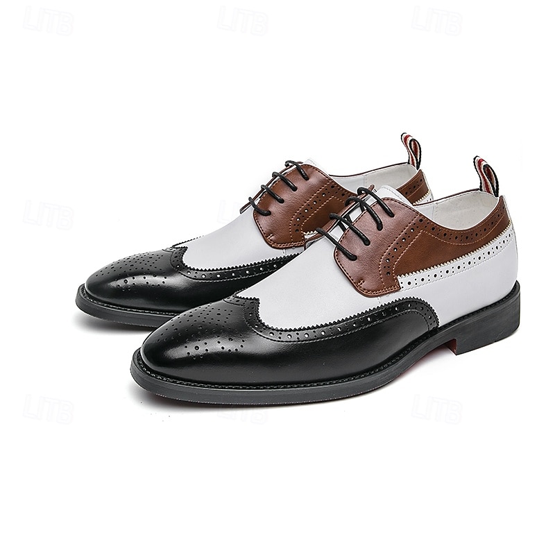 Férfi wingtip oxford cipő - fekete, fehér és barna brogue fűzős ruhacipő üzleti és hivatalos rendezvényekre 2025 - $32.99 -P1