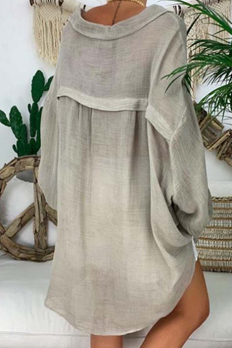 Per donna Camicia Camicie di cotone e lino Abbottonare Blusa Semplice Essenziale Moderno Manica Lunga Colletto a Camicia Top lunghi Ferie Uscire Bottoni Asimmetrico Nero Bianco Blu Viola Grigio Estate del 2025 a $29.99 –P2