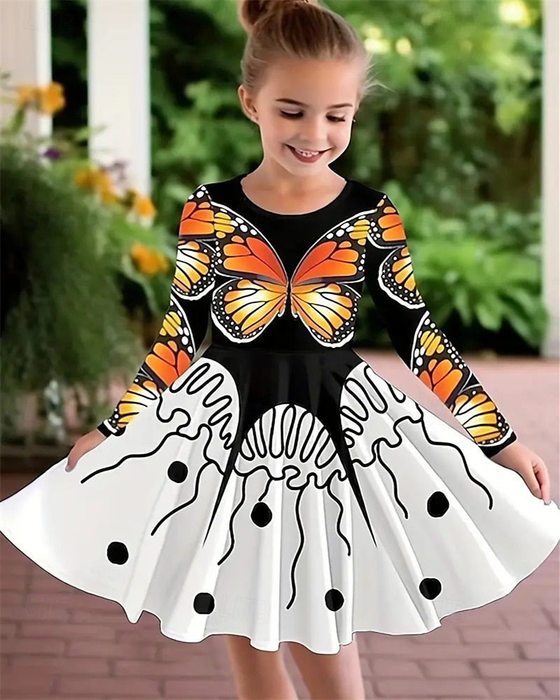 Girls' 3D Butterfly Dress Long Sleeve Summer Spring Vacation Daily Holiday Princess Beautiful Sweet Kids 4-12 Years Casual Dress A Line Dress Knee-length Regular Fit 2025 - $16.99 –P1