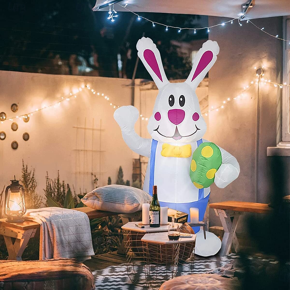 Modelo inflable de Pascua de 1,9 m/6,2 pies, mono con forma de conejo que sostiene un huevo de Pascua con luz, enchufe AU/EU/UK/US, para interiores y exteriores, patio, jardín, césped, fiesta, 2025 - $86.99 –P8