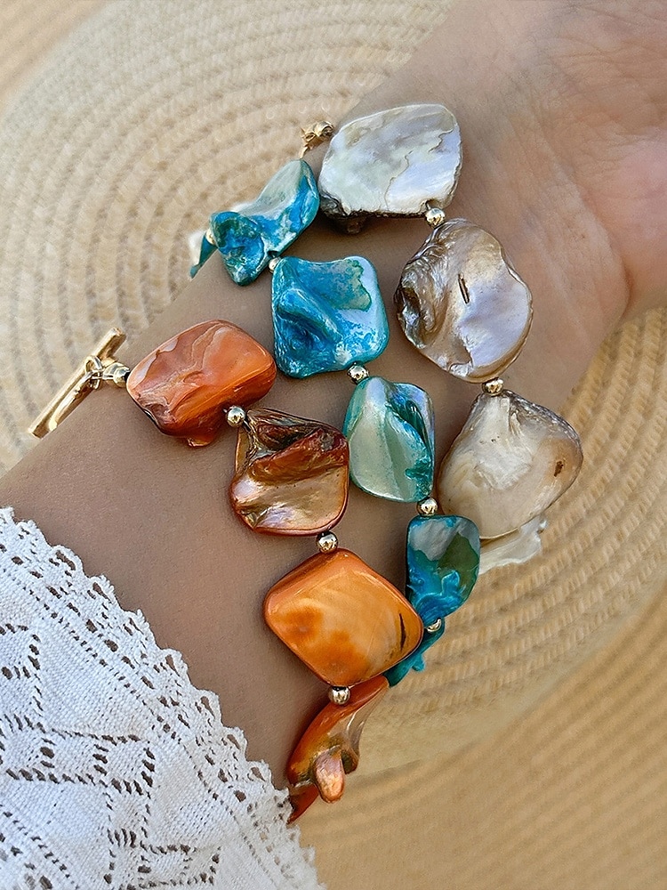 Collar de estrella de mar estilo bohemio con diseño playero: colgante de concha y piedra azul hecho a mano para mujer, collar llamativo inspirado en el océano para verano, vacaciones y uso en resorts 2025 - $9.99 –P4