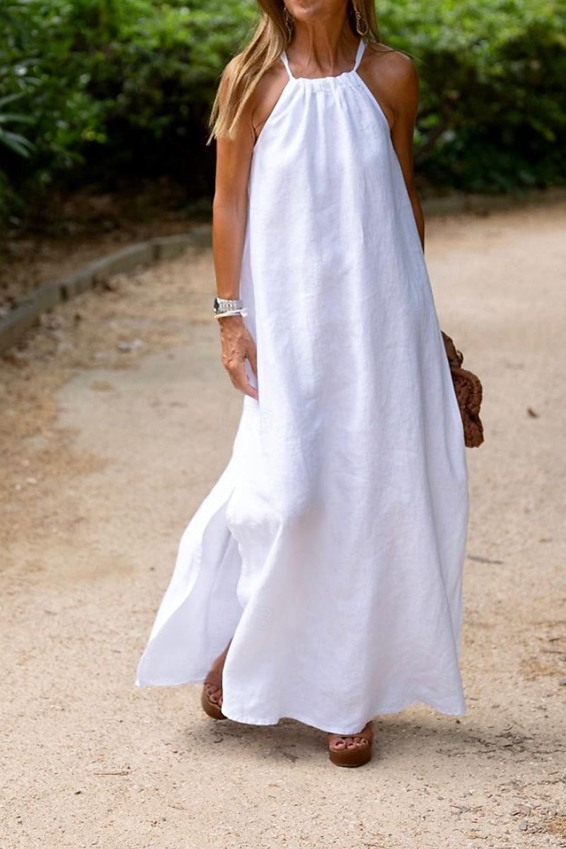 Per donna Abito Midi Abiti ispirati al lino Abito in cotone e lino Abito Sottoveste Moda Essenziale Classico All'aperto Quotidiano Ferie Vestibilità regolare Semplice Senza Maniche Spalline sottili del 2025 a $32.99 –P4