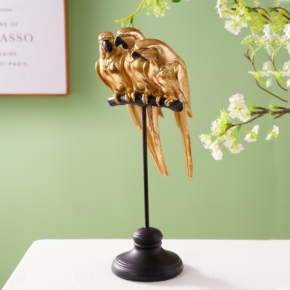 Figurine en résine de trois perroquets, sculpture de décoration intérieure moderne, statue de perroquet colorée pour le salon, meuble TV, table d'entrée, ornement d'oiseau artistique pour la de 2025 ? $26.99 –P5