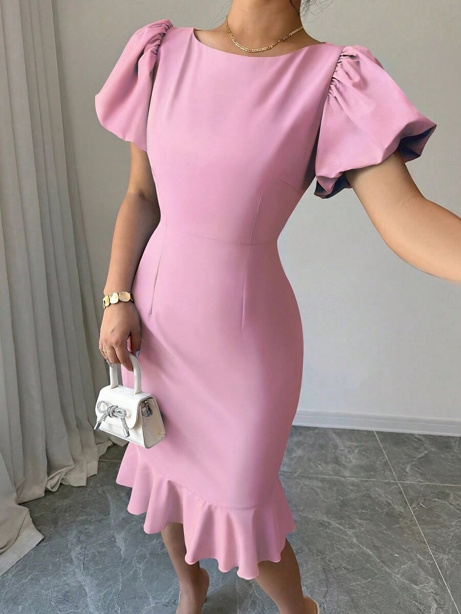 Robe de Graduation Femme Robe Mini Uni Robe Bodycon Semi-Formelle Bureau Ajustement Normal Graphique Manches Courtes Col Rond Noir Rose Bleu Ciel Fuchsia Été de 2025 ? $29.99 –P13