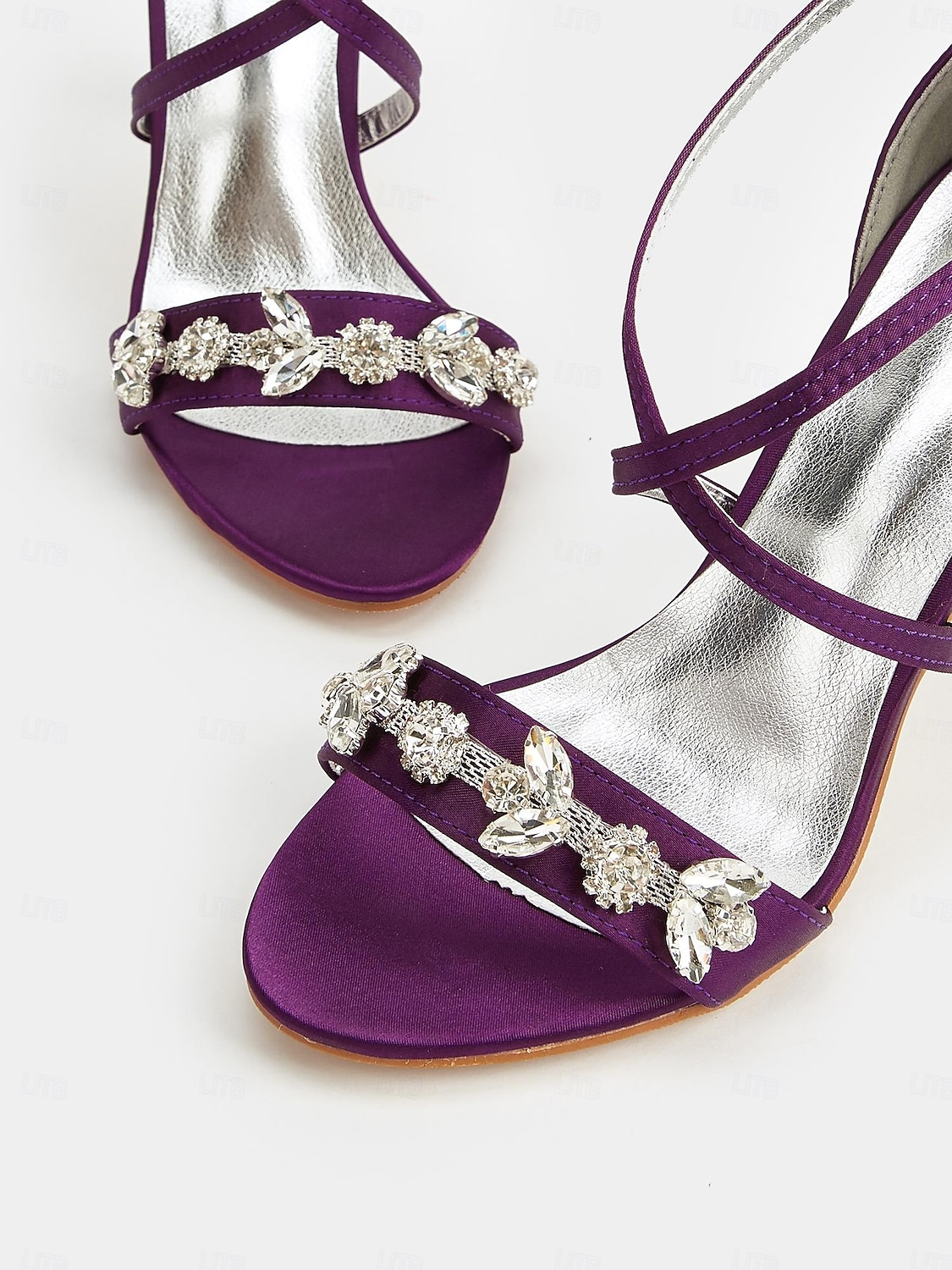 Escarpins à talons aiguilles en satin violet pour femme avec brides en strass – sandales élégantes pour cocktail de 2025 ? $46.99 –P5