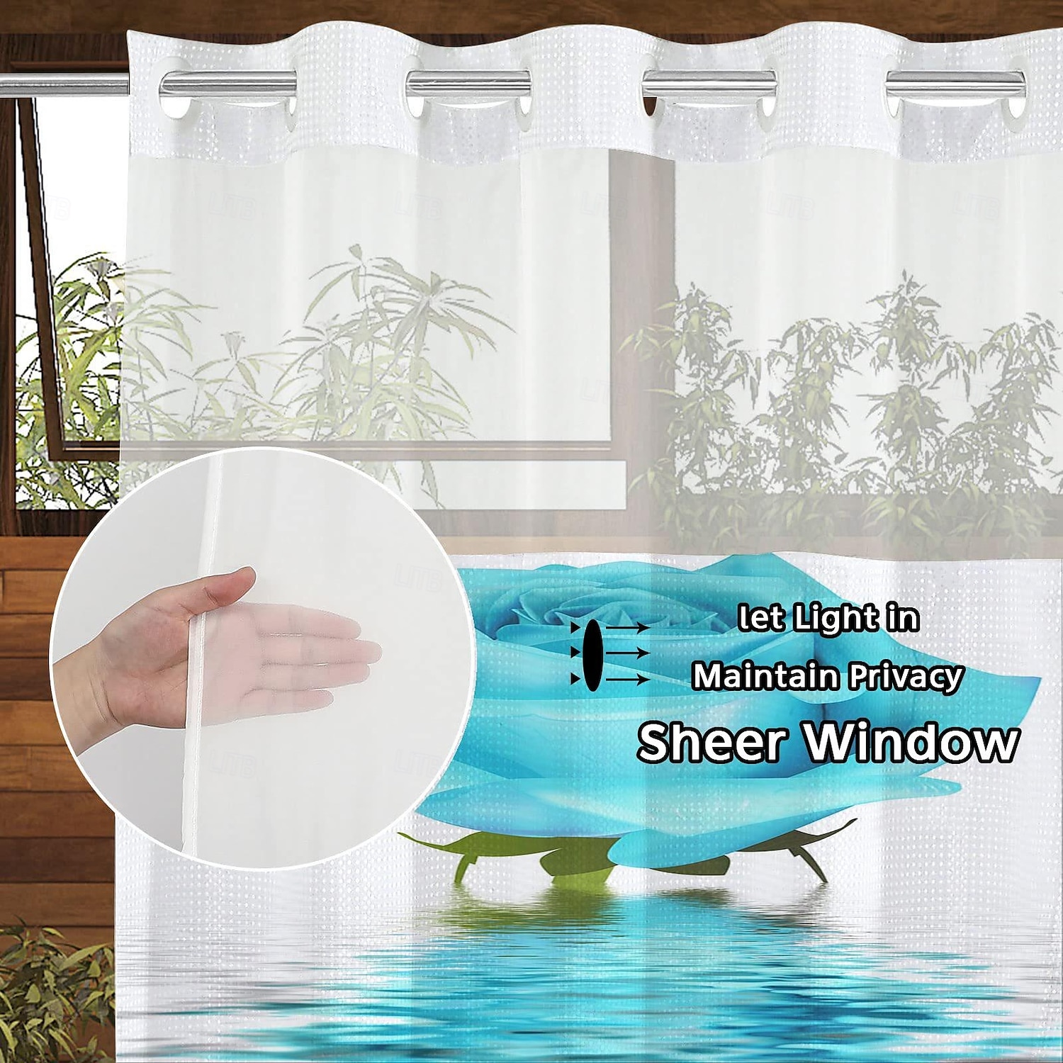 Ensemble de rideaux de douche à motifs floraux en tissu gaufré avec doublure snap-in et fenêtre transparente polyester déperlant haut avec œillets sans crochet rideau de séparation de salle de bain de 2025 ? $41.99 –P11