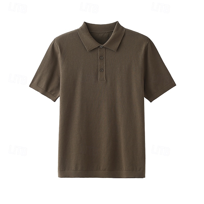 Herren Poloshirt aus Seide, Leinen und Baumwolle, Strick, Polopullover, Business, Casual, Revers, Kurzarm, formell, einfarbig, Patchwork, Knöpfe, Sommer, Schwarz, Braun, Grün, Dunkelgrau, Dunkelkaffee 2025 - $49.99 –P11