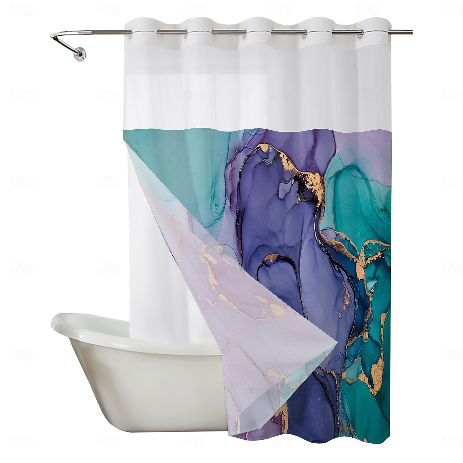 No Hook Shower Curtain 180cm*180cm(70"*70") Leaves Pattern Snap-In Fabric Liner Sheer Top Window Waterproof Double-Layer Bathtub Curtain 2025 - $60.99 –P8