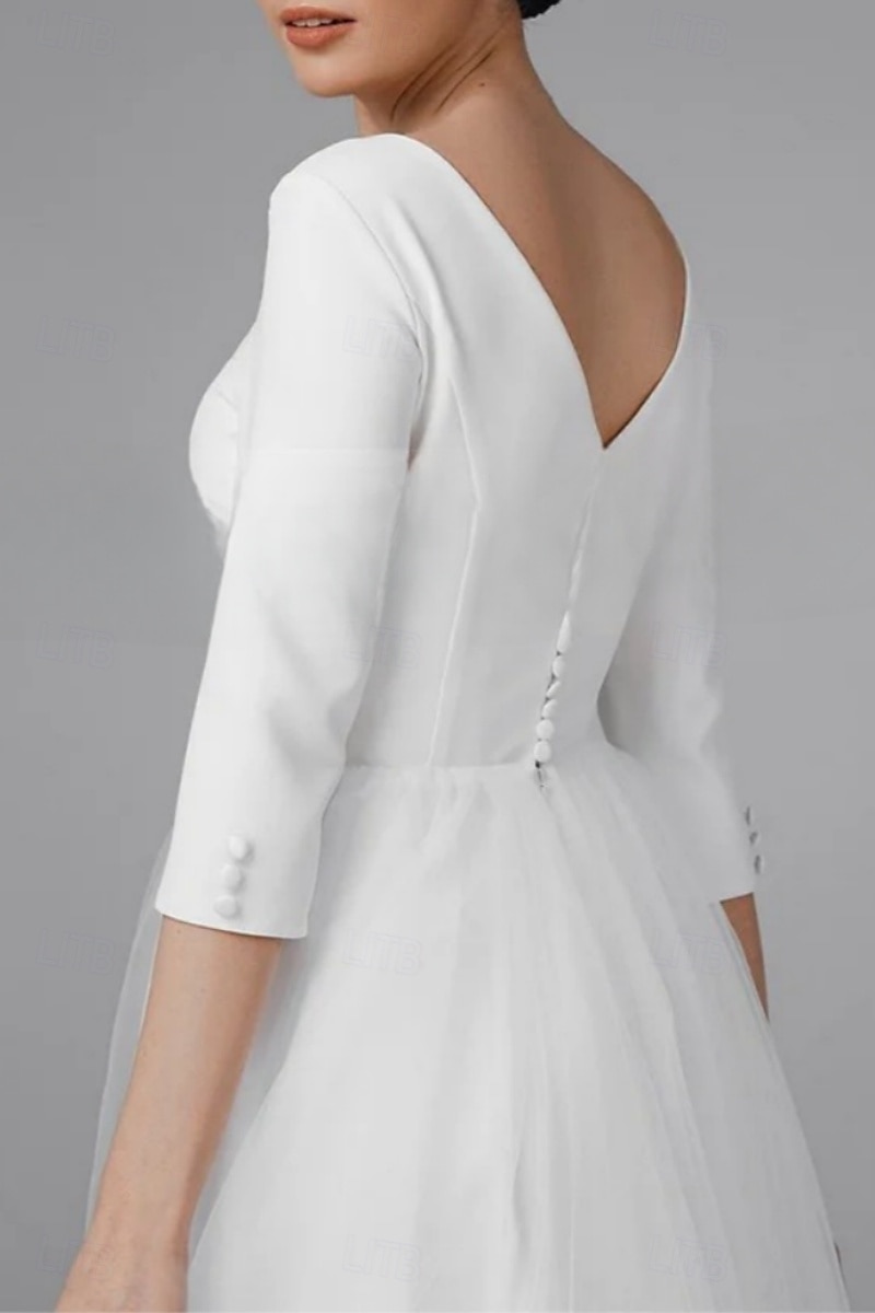 Engagement Little White Dress Bridal Shower Dresses Wedding Dresses A-Line Boat Neck 3/4 Length Sleeve Ankle Length Satin Bridal Gowns With Pleats 2025 2025 - $119.99 –P3