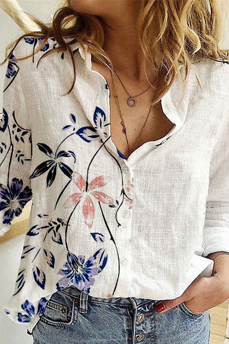 Pentru femei Cămașă Bluză Fluture Floare Modern Casual Manșon Lung Guler Cămașă Topuri obișnuite Concediu Ieșire Nasturi Imprimeu Alb Albastru piscină Kaki Bej Albastru Deschis Vară 2025 - $22.99 –P4