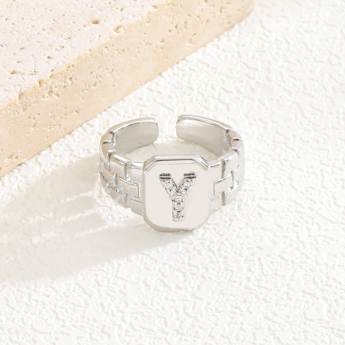 Personalized Letter Ring, Gift for Mom, Copper with Zircon Alphabet Ring, Vintage-Style Chain Design, Adjustable Open Band, Minimalist Aesthetic Jewelry for Women 2025 - $4.99 –P16