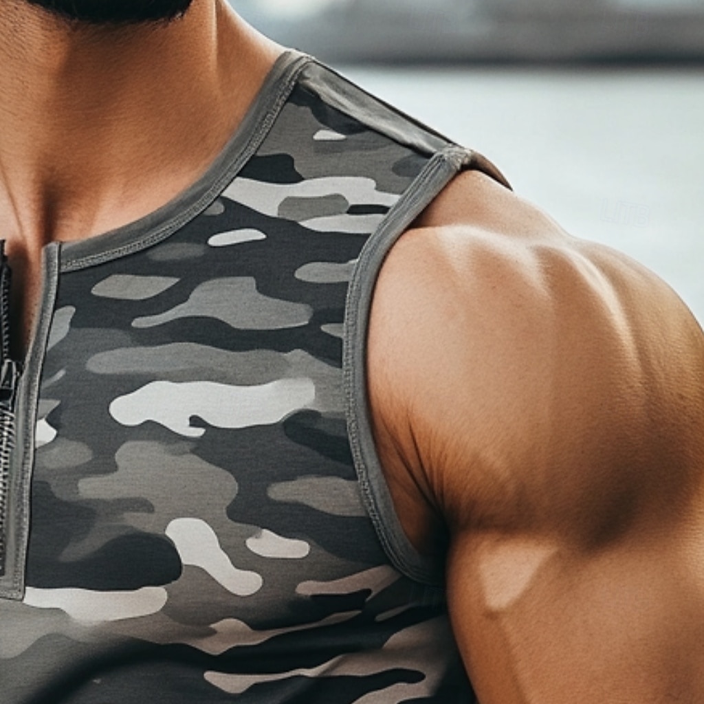 Hombre Camiseta sin mangas Henley Shirt Top Camisa sin mangas Sin Mangas Cuello redondo Verano Color Camuflaje Moda Design Músculo Cremallera Exterior Noche Gimnasia Verde Trébol Camiseta superior 2025 - $13.99 –P2