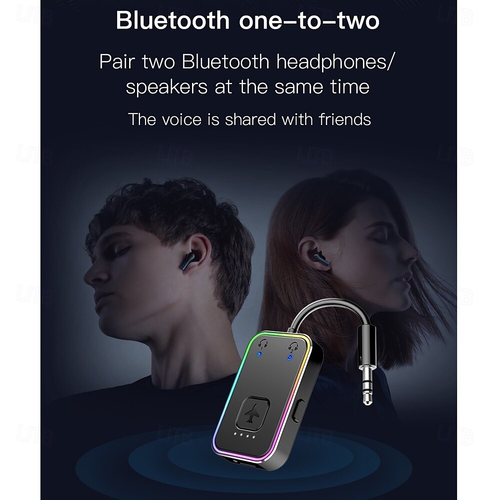Портативный Bluetooth-передатчик может быть сопряжен с двумя устройствами одновременно. Bluetooth 5.3 имеет длительное время работы от батареи и крутую RGB-подсветку. 2025 - $36.99 –P5