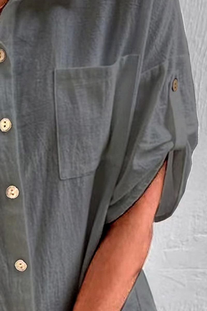 Damen Hemd Baumwoll-Leinen-Hemden Knopfleiste Bluse Einfach Basic Lässig Kurzarm Hemdkragen Normale Oberteile Ferien Ausgehen Knöpfe Tasche Schwarz Weiß Marineblau Khaki Grau Sommer 2025 - $21.99 –P17