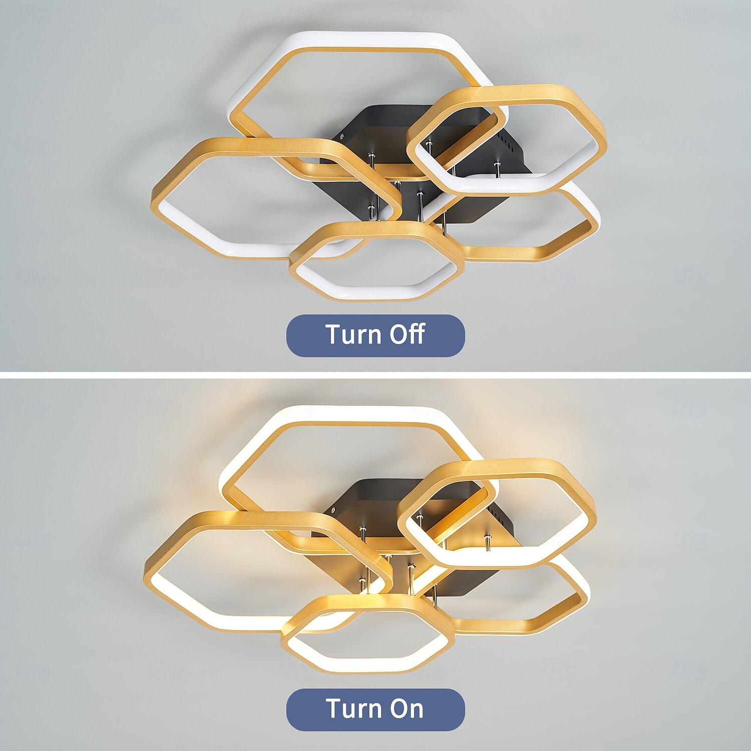 2025年 モダンでクリエイティブな LED シーリングライト、3 つのヘッド、52W、5 つのヘッド、80W、無段階調光、リモコン アプリ、六角形の LED シーリングライト、寝室、リビングルーム、ダイニングルーム、家庭用照明に最適 コレクション – $260.79 –P8